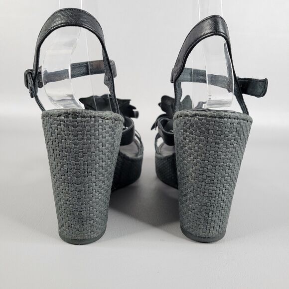 Born Womens Black Leather Flower Wedge Platform Leather Strappy Sandals Size 9 - Picture 7 of 12